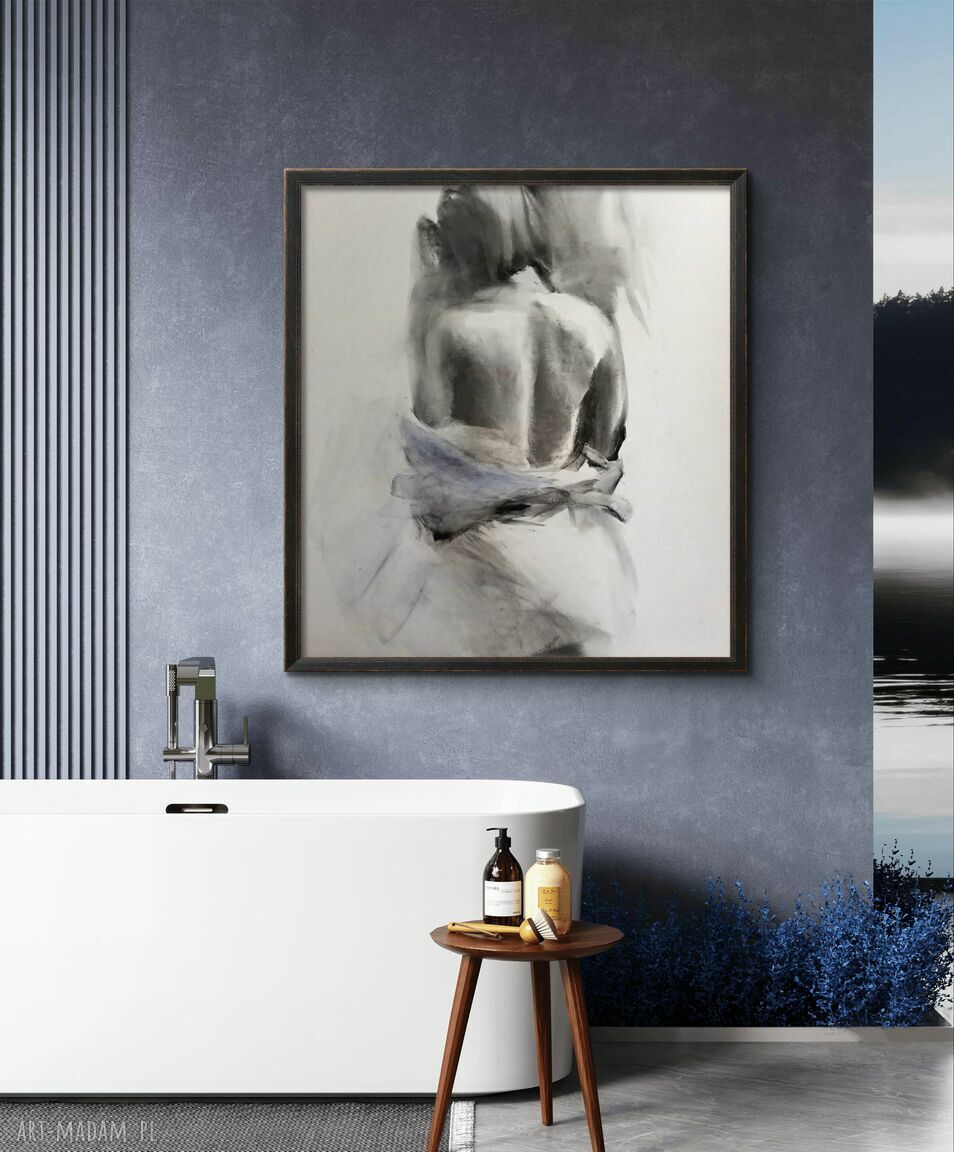 Kobieca grafika "Woman" 80x80 cm - czarno-biały plakat fine art do salonu