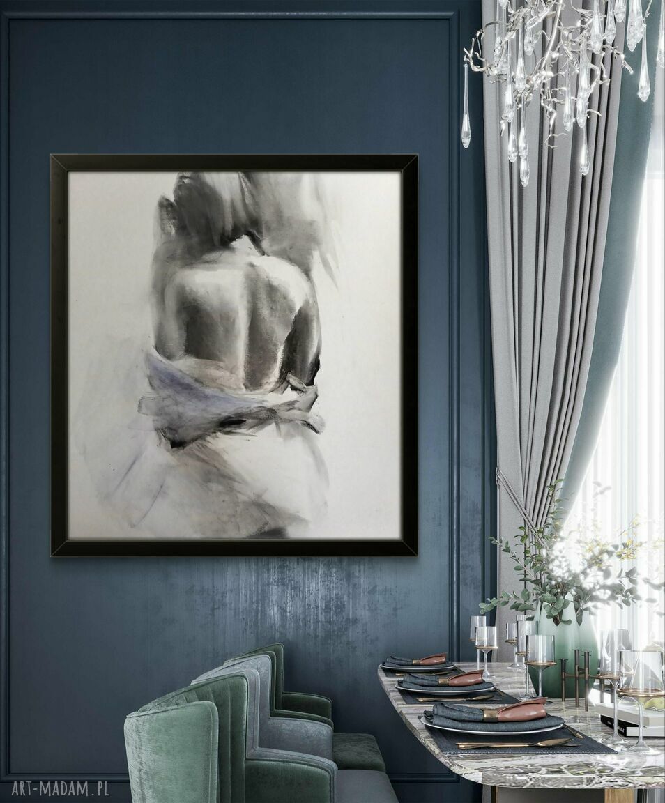 Kobieca grafika "Woman" 80x80 cm - czarno-biały plakat fine art do salonu