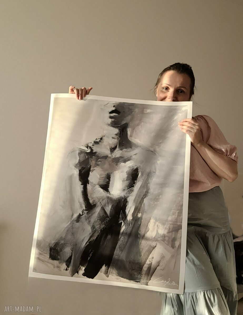 Czarno-biała grafika kobiety "Woman" 87x69 cm - Louka