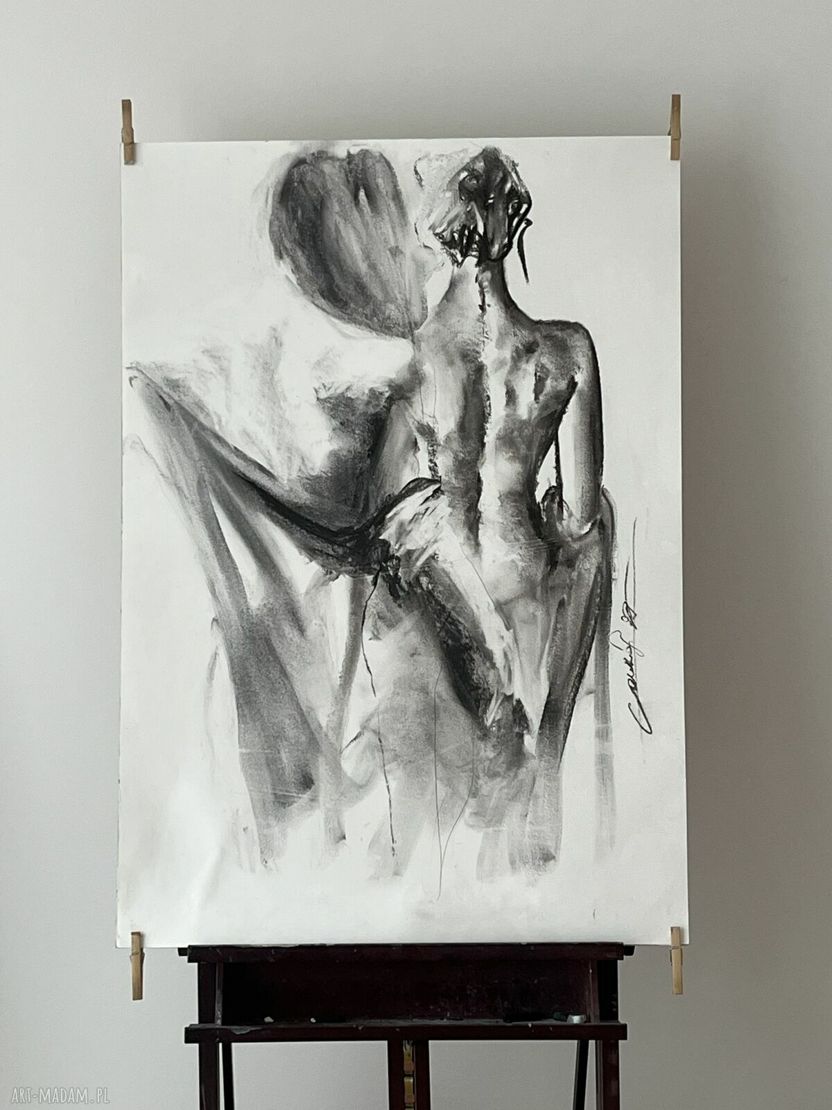 Kobieta - duży obraz 100x70 z węgla na papierze