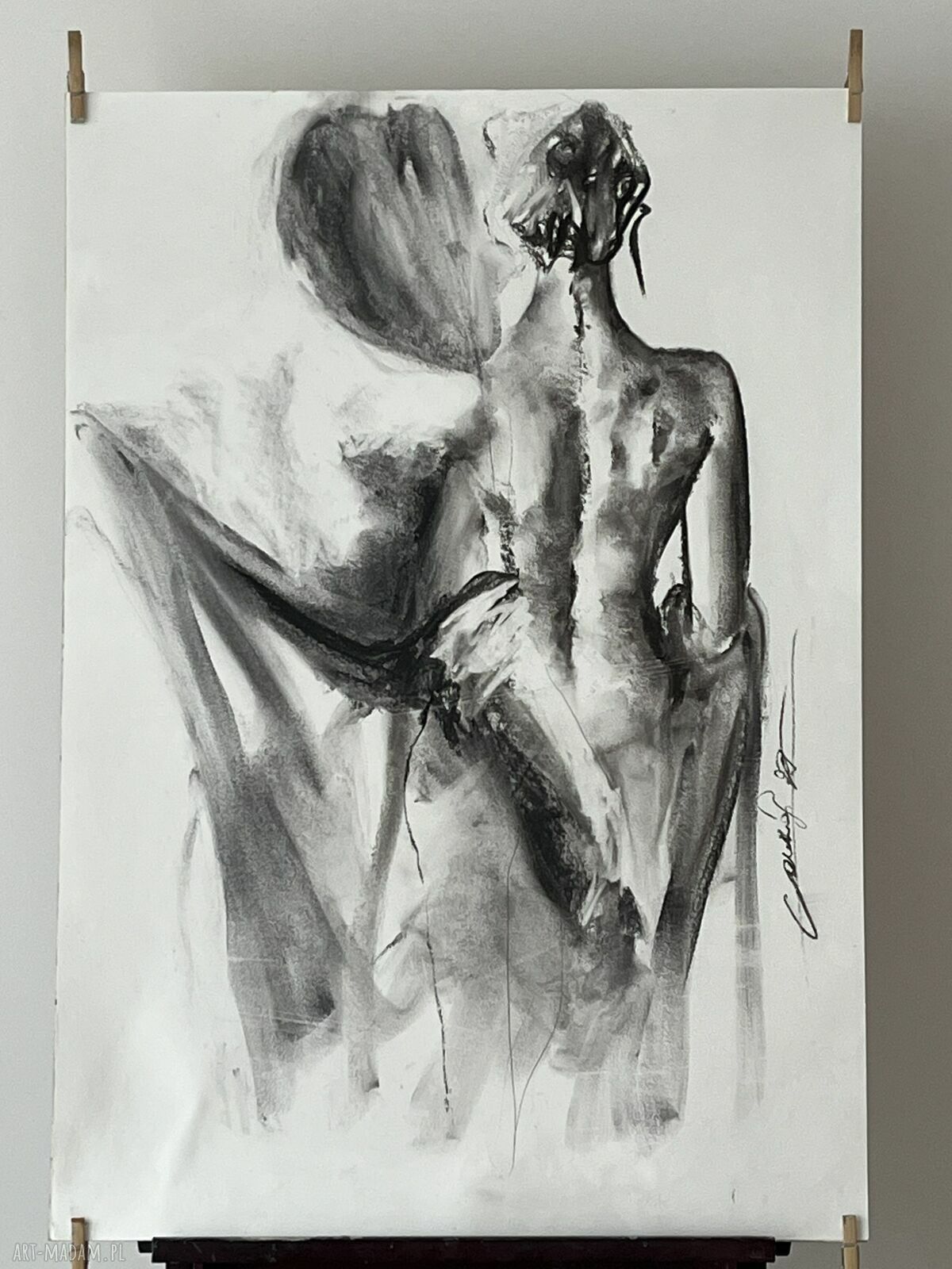 Kobieta - duży obraz 100x70 z węgla na papierze
