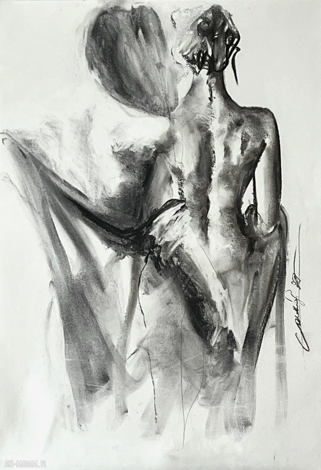 Kobieta - duży obraz 100x70 z węgla na papierze