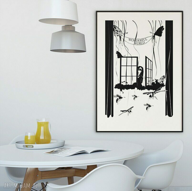 Wonderful World... plakat czarno-biały 50x70 cm z motywem okna