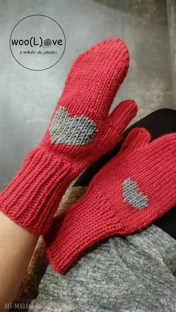rękawiczki: wełniane rękawiczki ALPAKI (czerwone) hand made