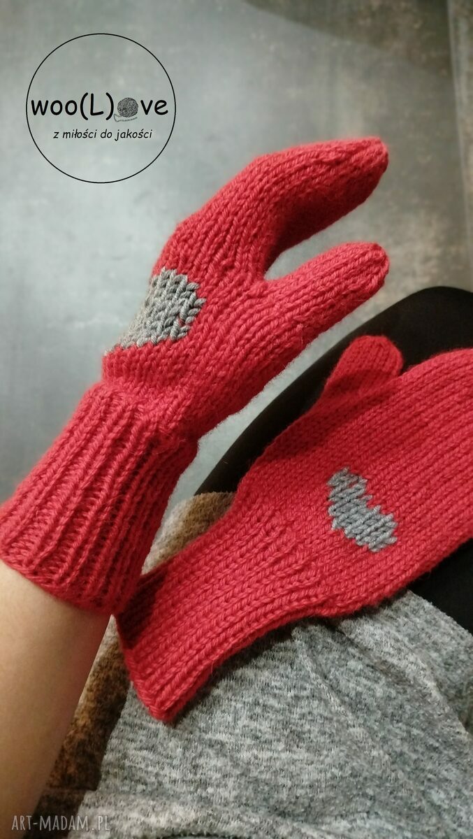 rękawiczki: wełniane rękawiczki ALPAKI (czerwone) hand made