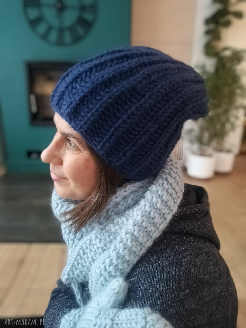 czapki: wełniana czapusia ANGIELKA (ciemno niebieski) handmade