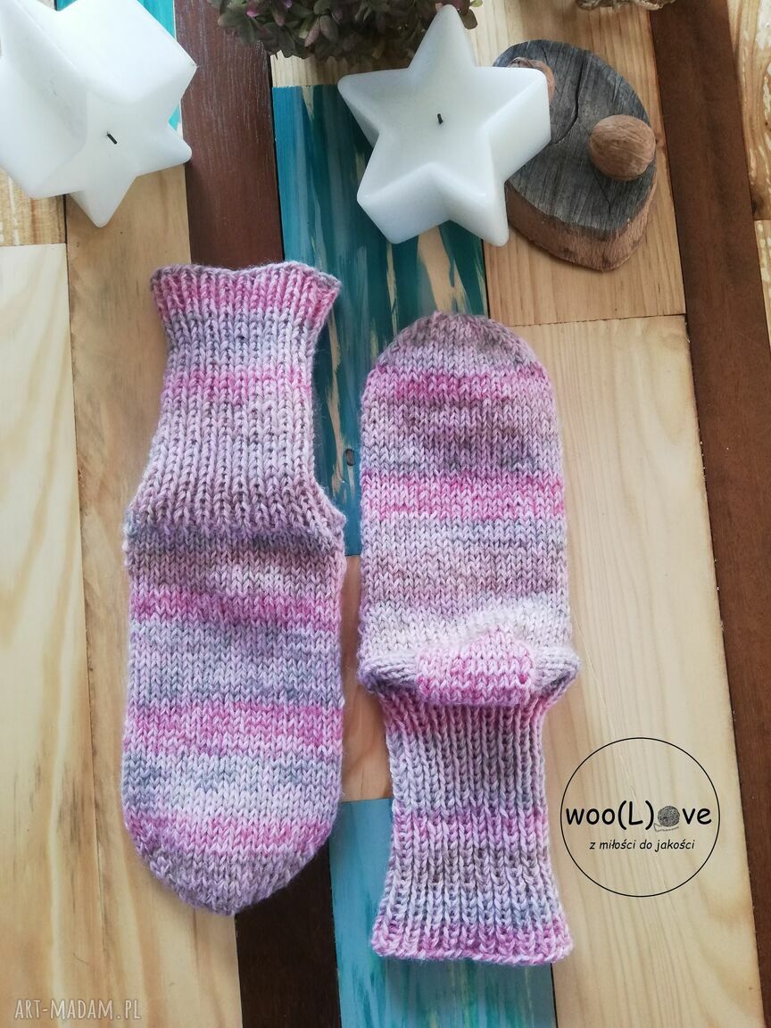 bielizna: skarpeciaki wełniaki MELANŻ ŚCIĄGACZ BABY PINK (rozmiar 37/38) handmade