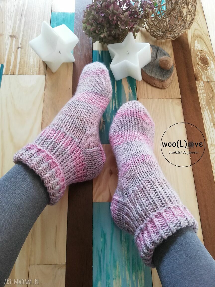 Skarpeciaki wełniaki melanŻ ŚciĄgacz baby pink rozmiar wełniane