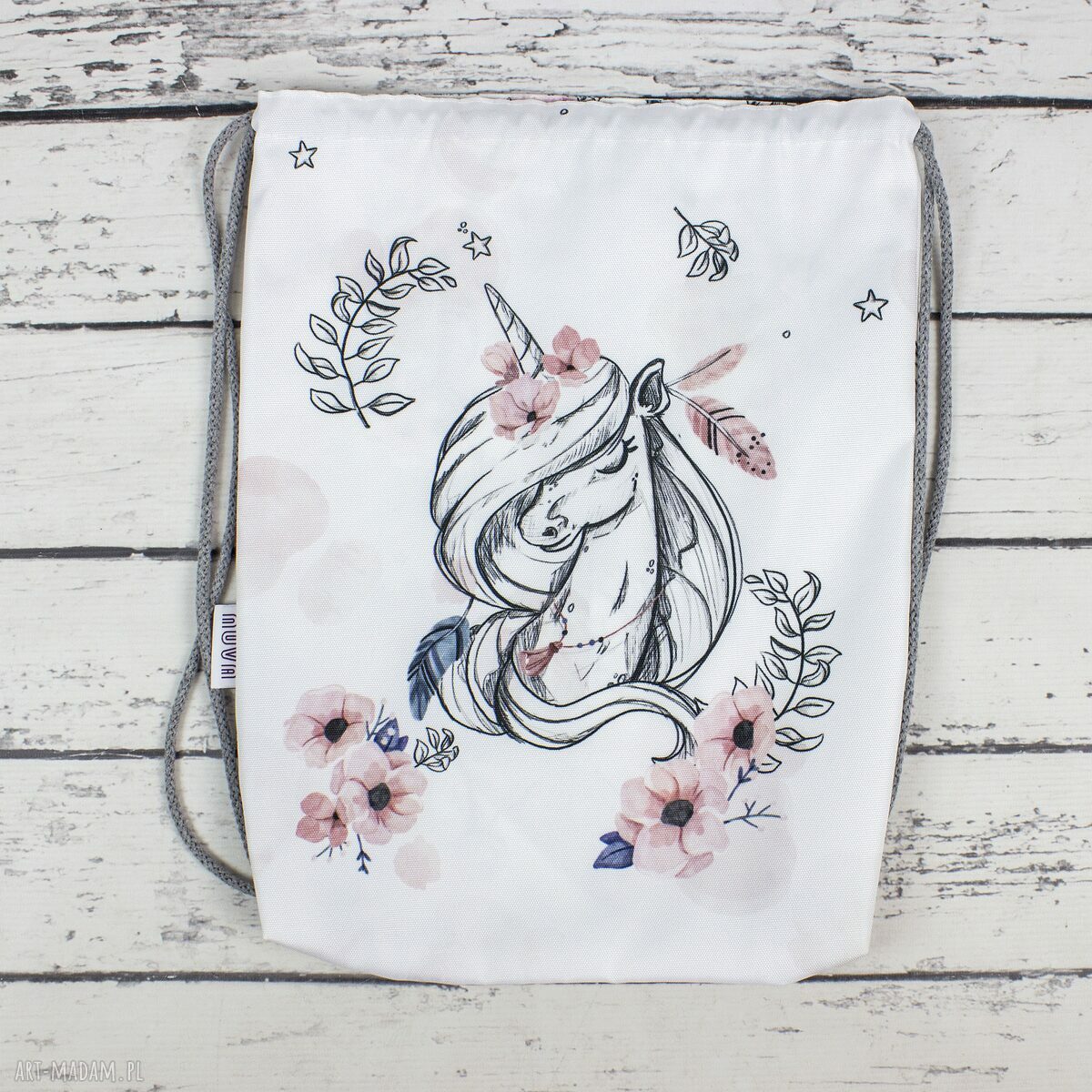 Worek do przedszkola z imieniem - Jednorożec Boho - personalizacja 35x45 cm