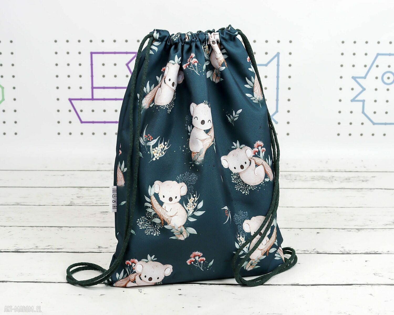 Worek do przedszkola z imieniem Koala - zielony plecak-worek