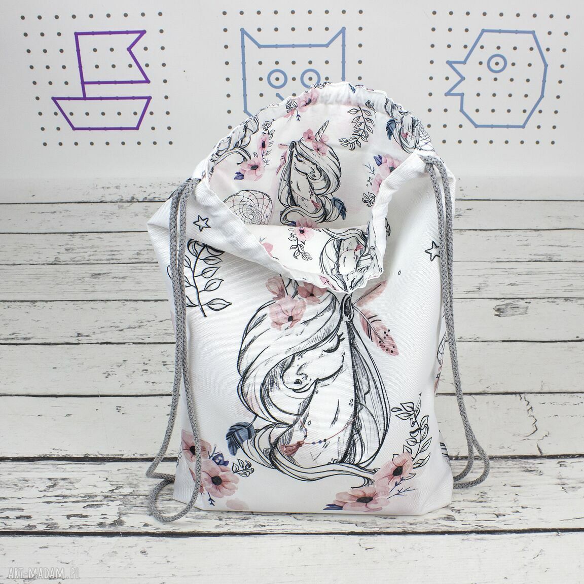 Worek do przedszkola z imieniem - Jednorożec Boho - personalizacja 35x45 cm