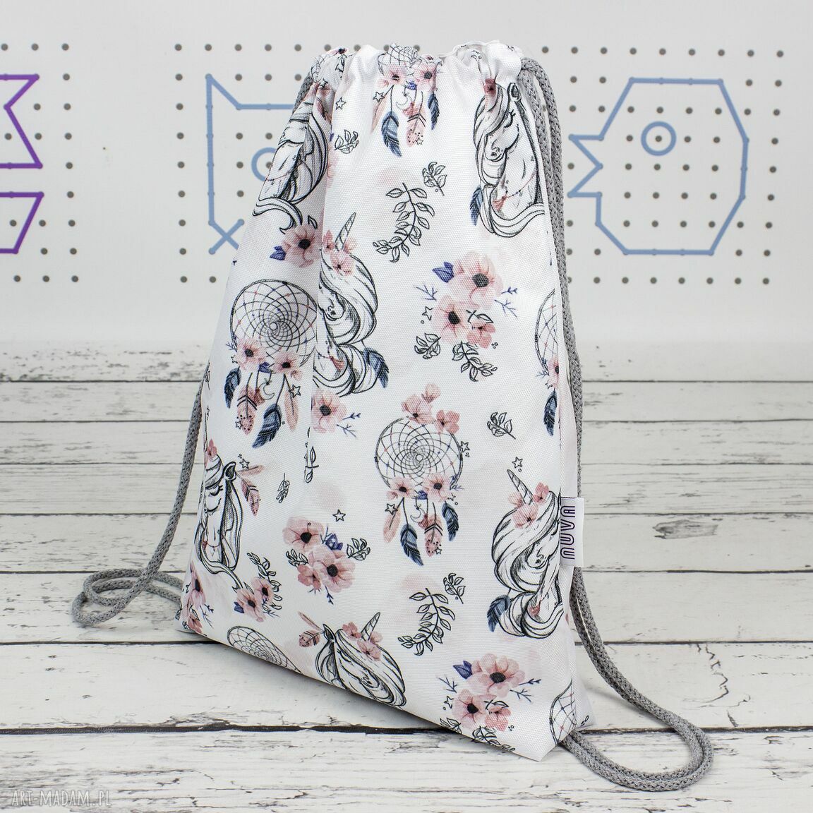 Worek do przedszkola z imieniem - Jednorożec Boho - personalizacja 35x45 cm