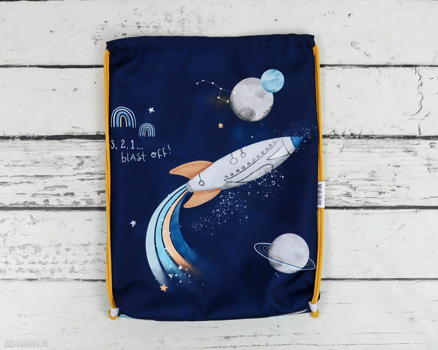 Worek do przedszkola z imieniem Blast Off Granat - plecak-worek