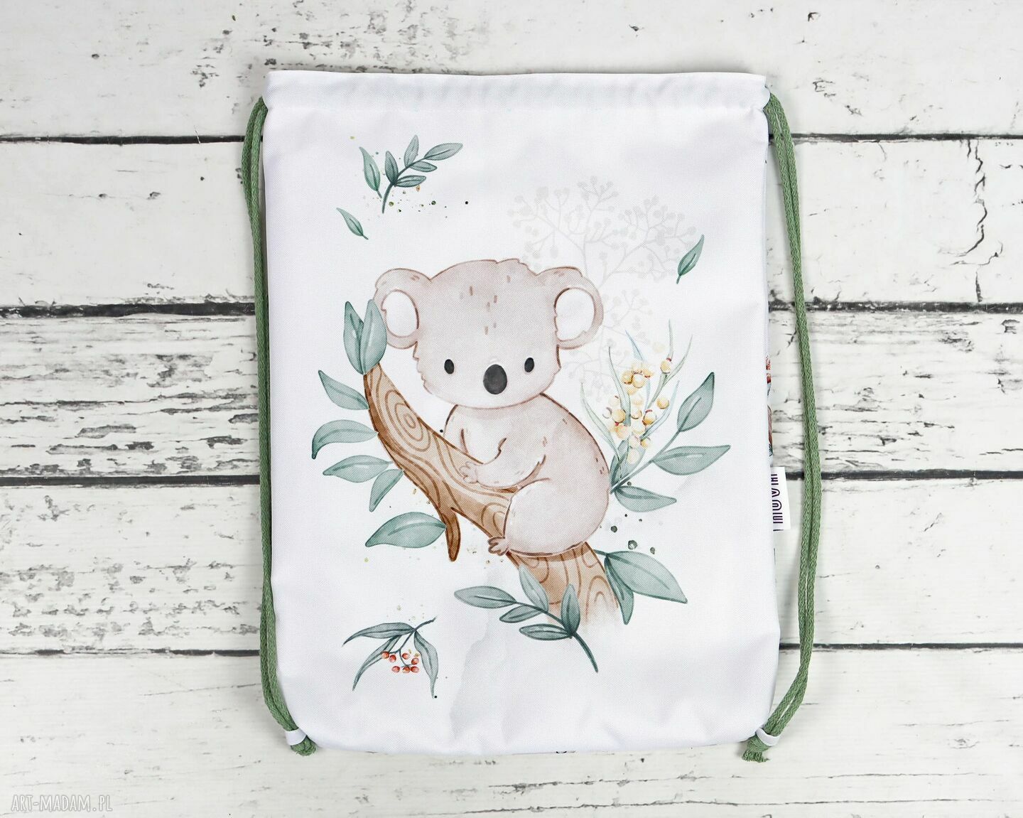 Worek do przedszkola z imieniem Koala Biel - plecak-worek na buty