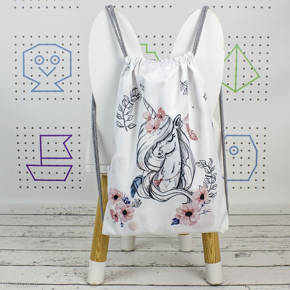 Worek do przedszkola z imieniem - Jednorożec Boho - personalizacja 35x45 cm