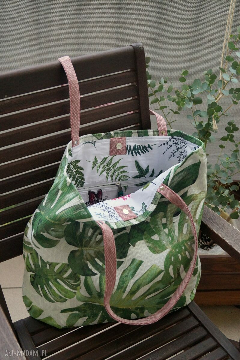 Worek - Monstera na ramię - torebka shopperka XL handmade