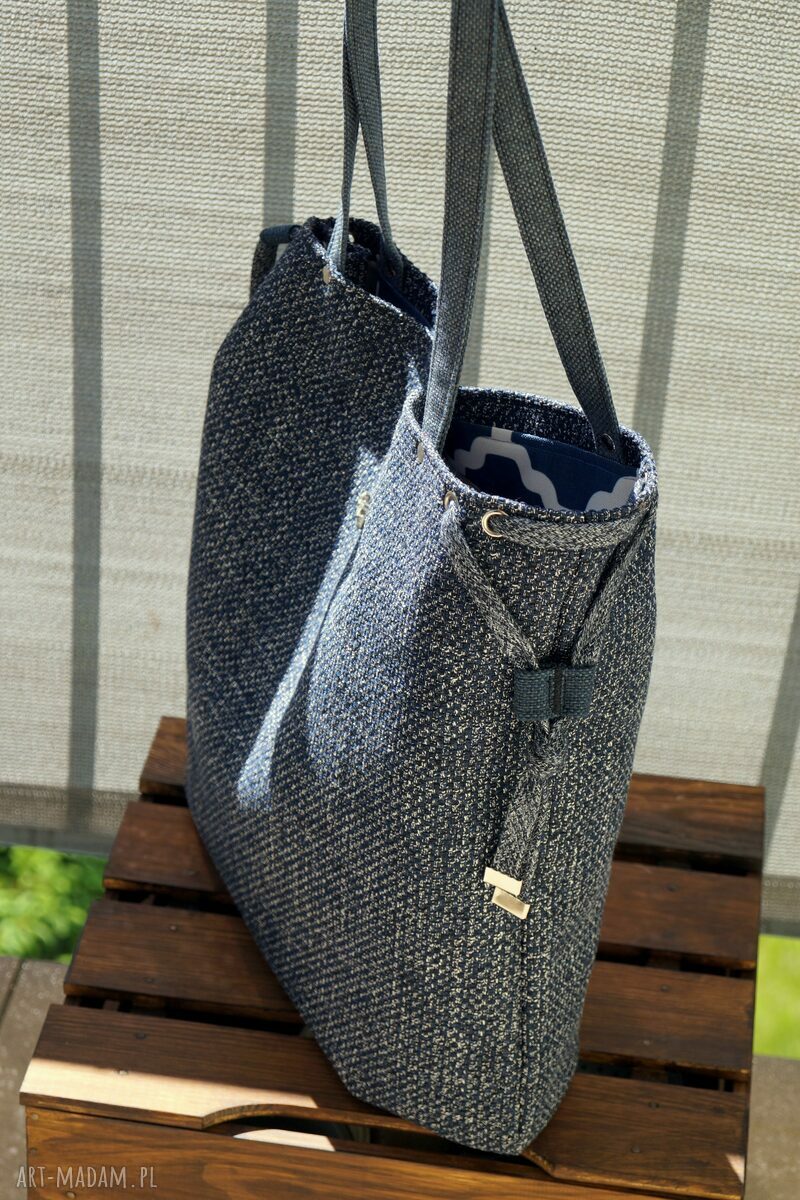Worek na ramię granatowa klasyka - praktyczna torba handmade