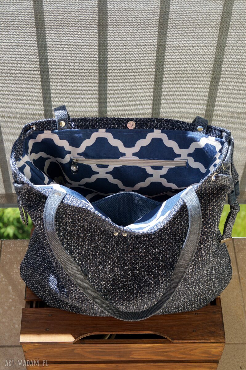 Worek na ramię granatowa klasyka - praktyczna torba handmade