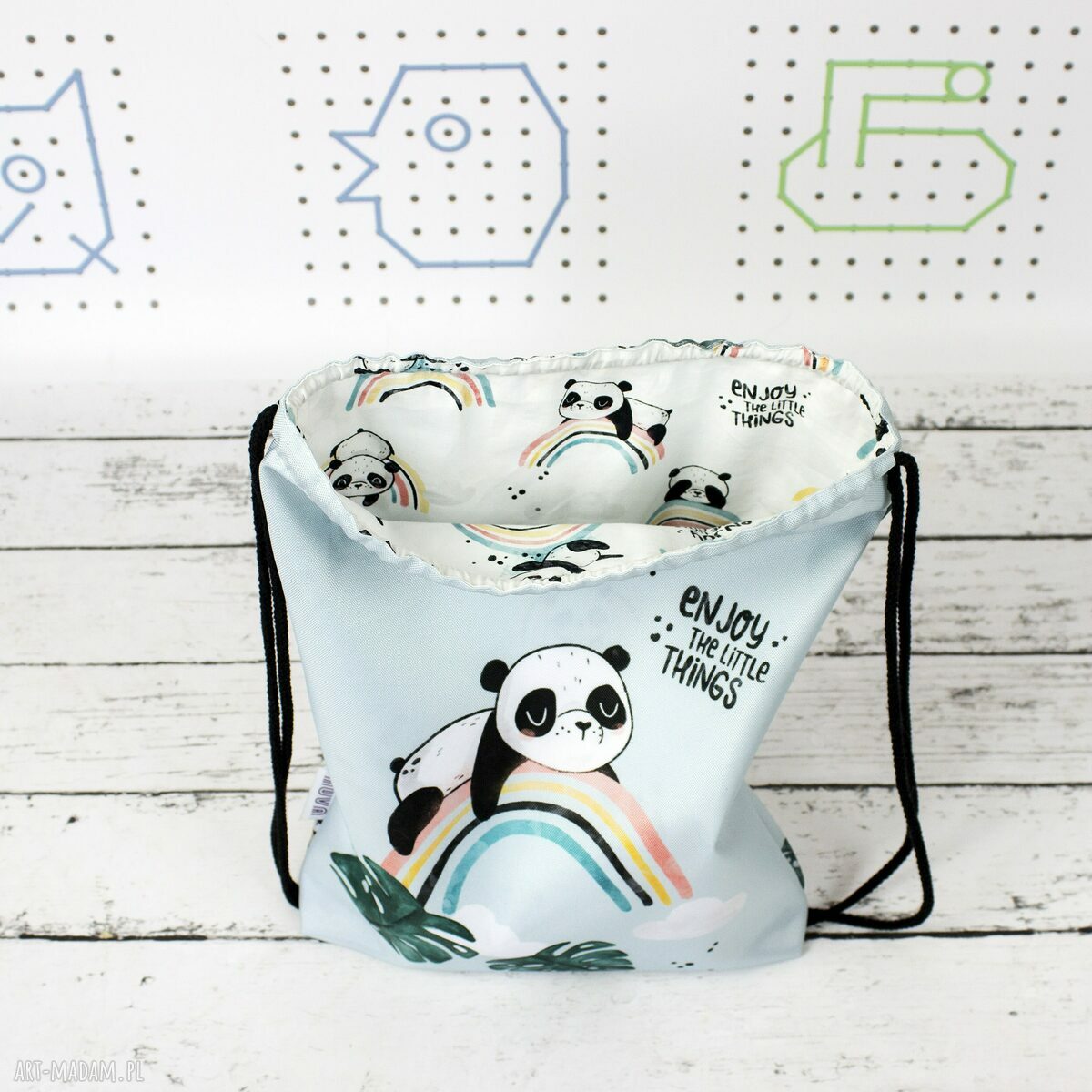 Worek z imieniem panda i tęcza