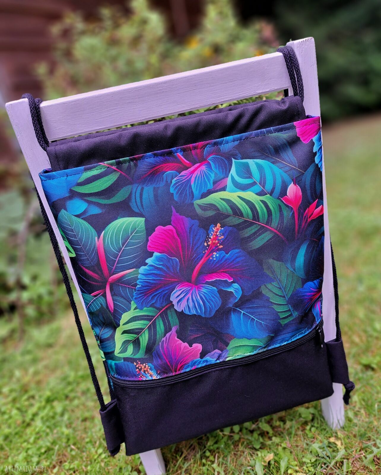 Workoplecak Hibiskusy - wodoodporny, ręcznie szyty plecak damski