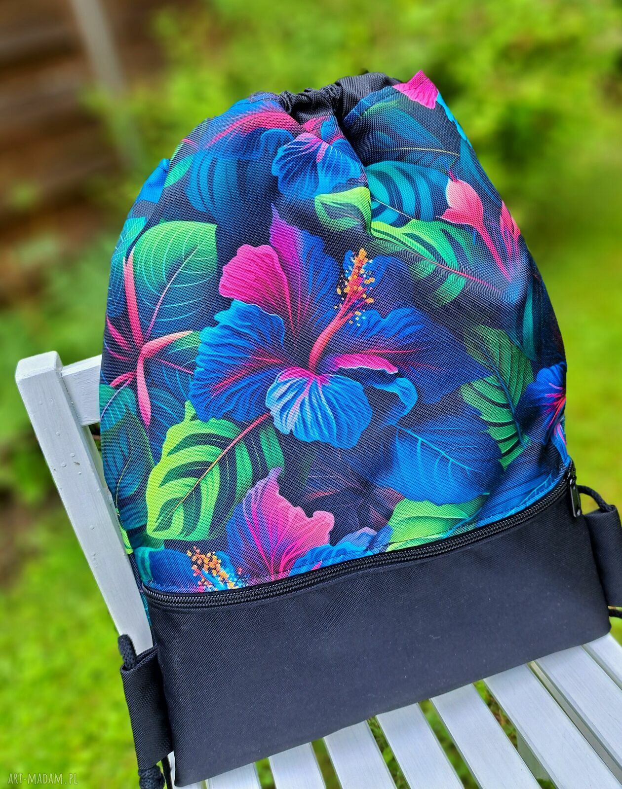Workoplecak Hibiskusy - wodoodporny, ręcznie szyty plecak damski