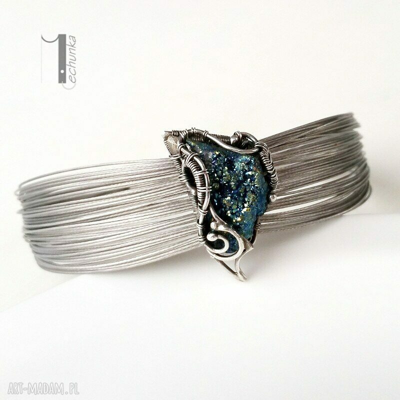 bransoletki: Arachne blue bransoleta z pirytem hand made