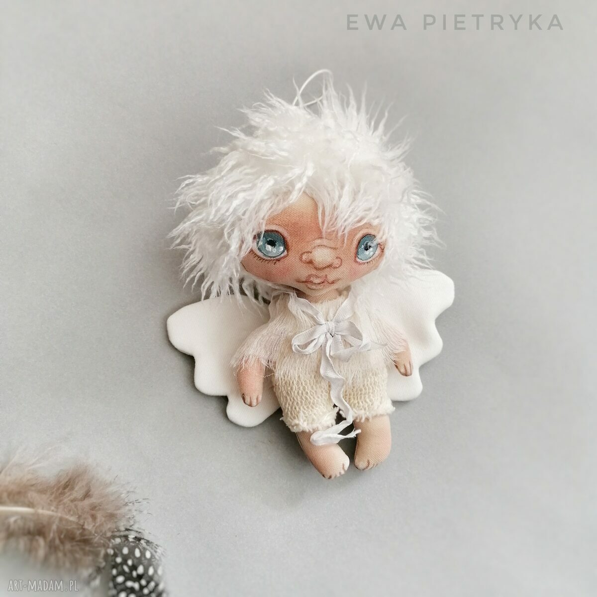 Aniołek Wróbelek - personalizowana zawieszka (ręcznie szyta i malowana)
