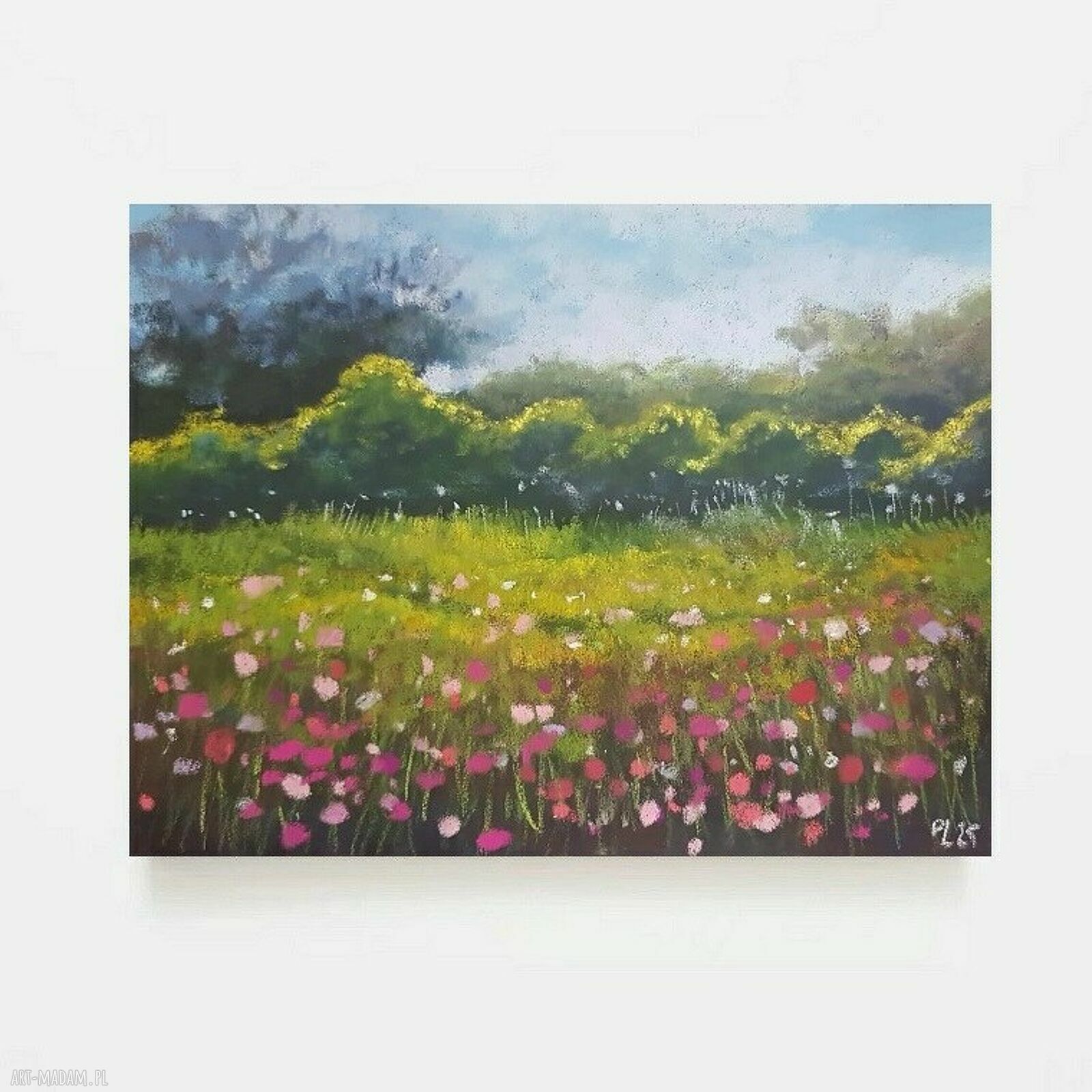 Wrześniowe słońce - pastelowa praca 18x24 cm kwiaty i łąka