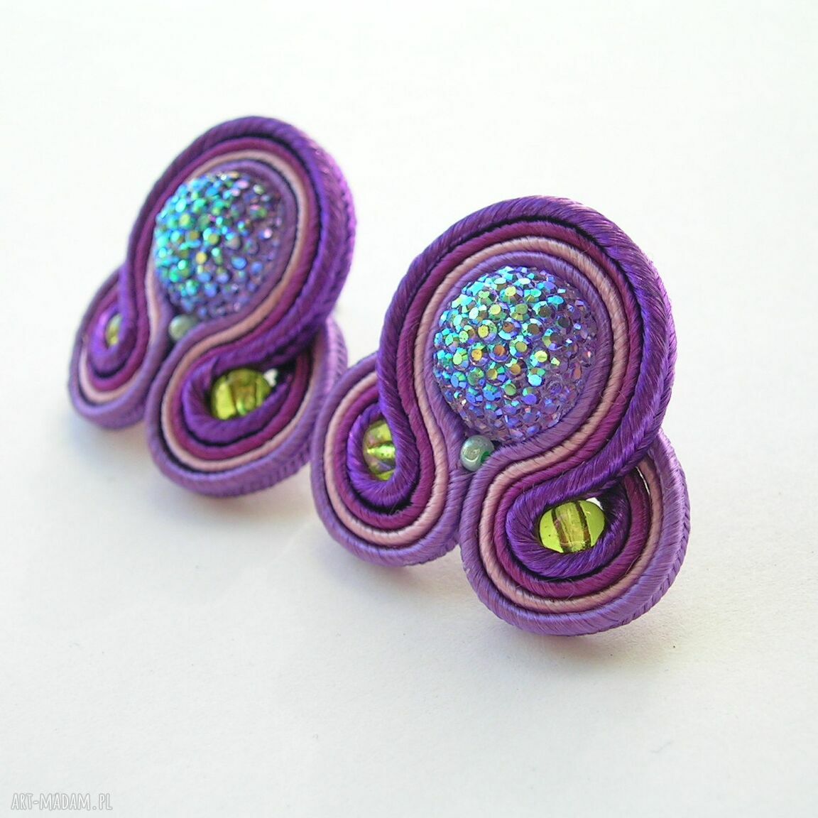 Wrzosowe mini kolczyki sutasz na sztyftach - rękodzieło handmade
