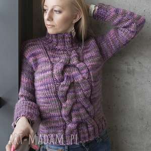 wrzosowy warkocz swetromania - fioletowe swetry
