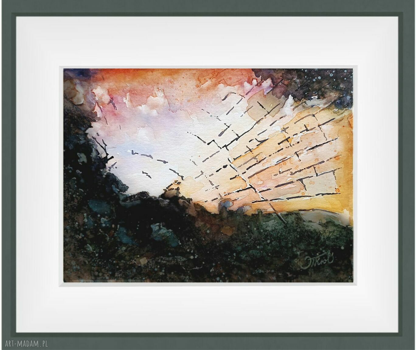 Wschód słońca w rozbitym lustrze - oryginalna akwarela 31 x 23 cm (JoannaTKrol)