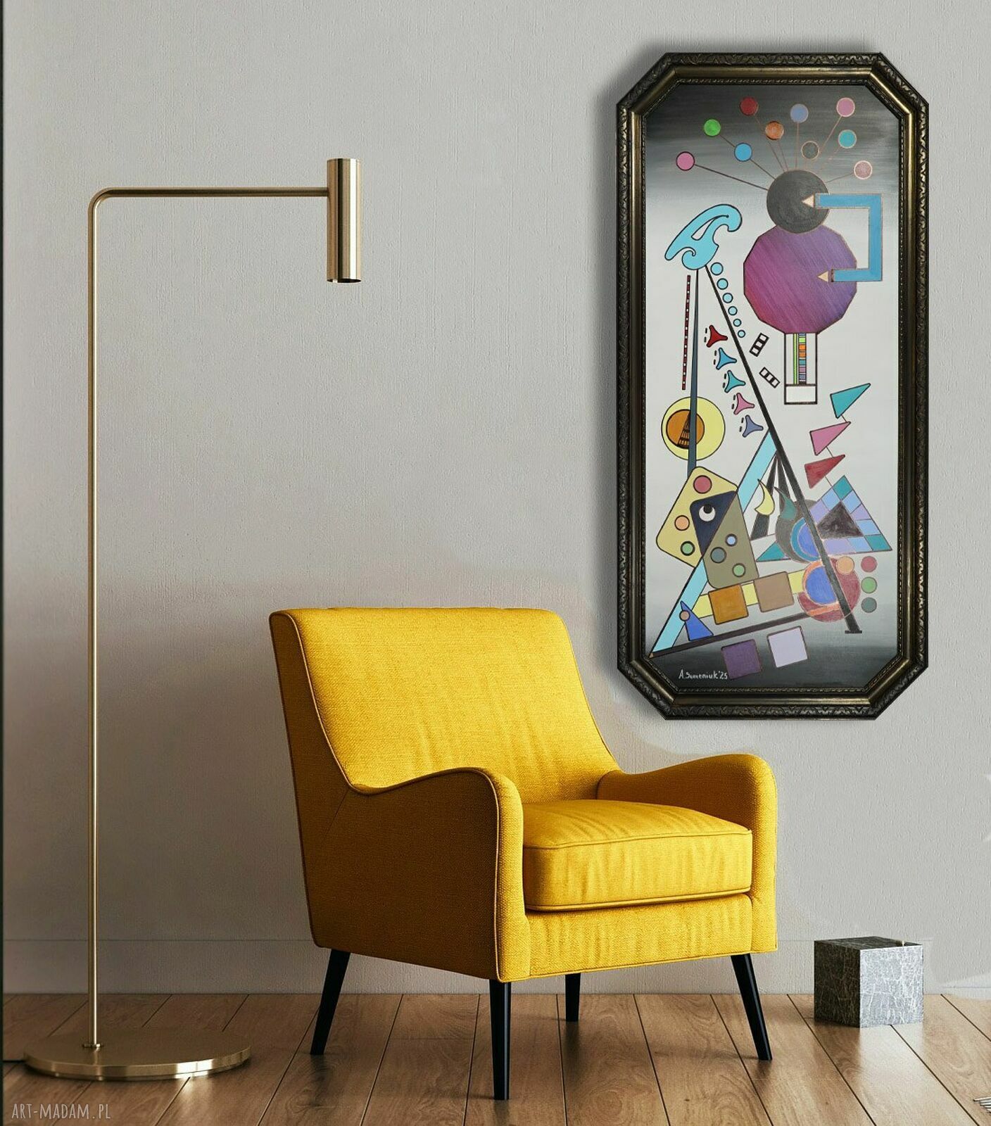 Wspominając Wassilego 3 - obraz abstrakcyjny w akrylu na MDF z ramą 128 x 61 cm