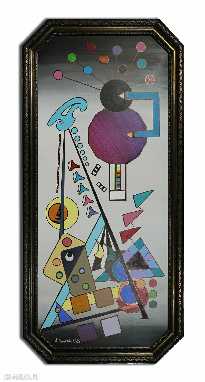 Wspominając Wassilego 3 - obraz abstrakcyjny w akrylu na MDF z ramą 128 x 61 cm