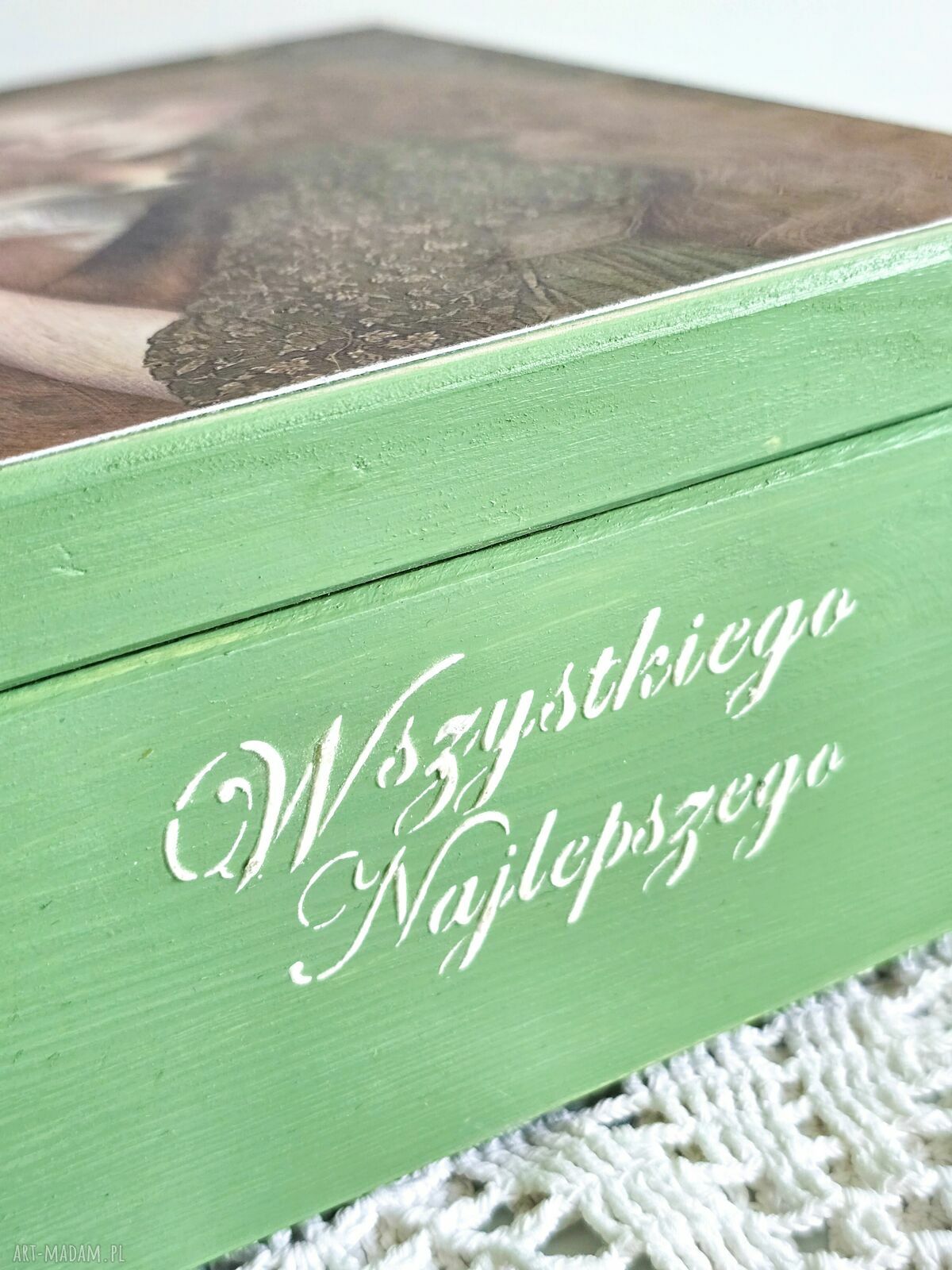 Drewniane pudełko z liskiem - „Wszystkiego najlepszego”