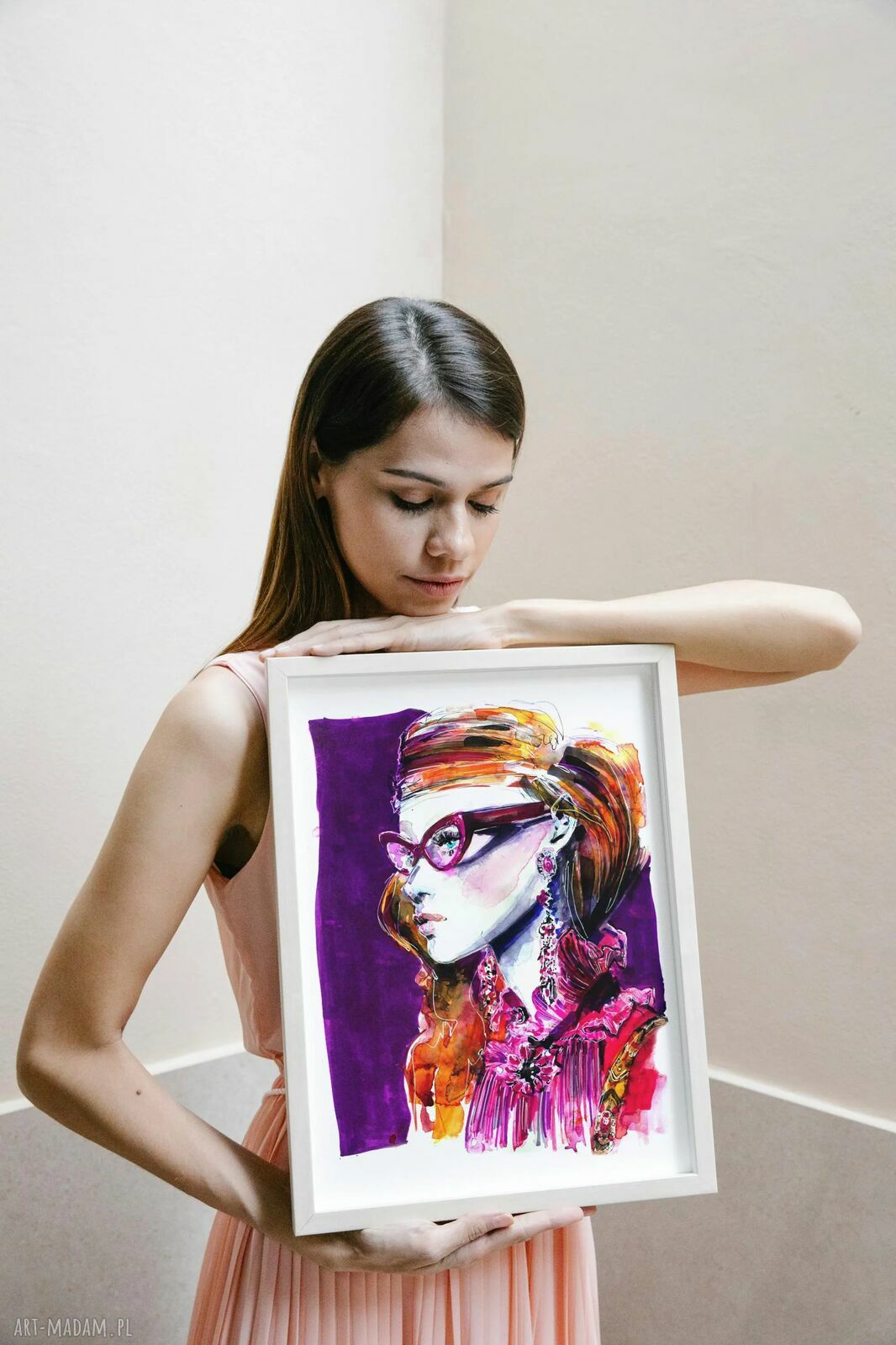 Wydruk artystyczny A3 Portret Fashion: Kobieta w okularach - ilustracja modowa 30x42 cm