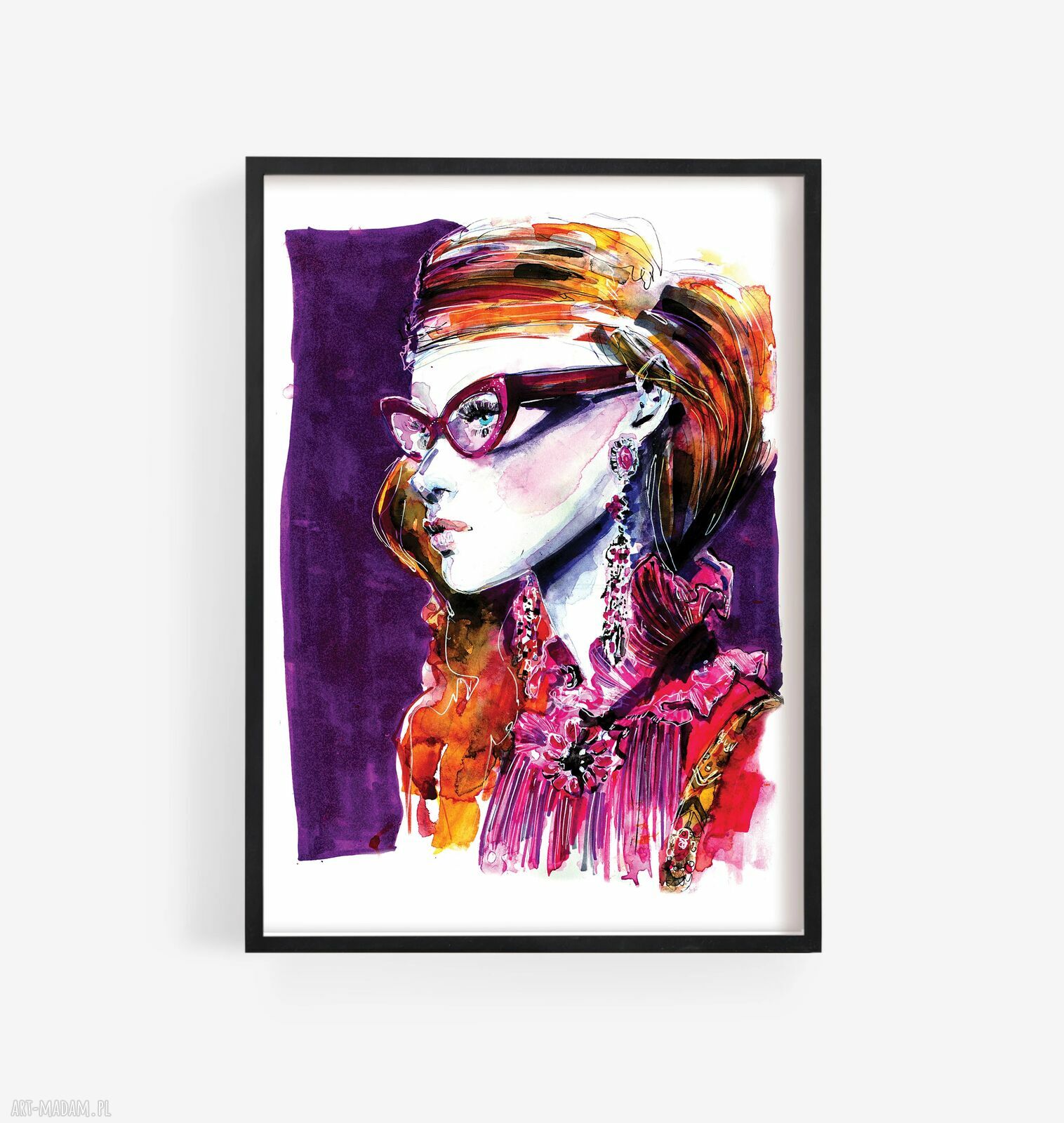 Wydruk artystyczny A3 Portret Fashion: Kobieta w okularach - ilustracja modowa 30x42 cm
