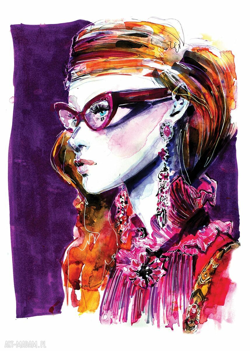 Wydruk artystyczny A3 Portret Fashion: Kobieta w okularach - ilustracja modowa 30x42 cm