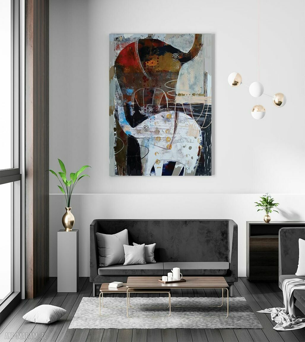 Obraz - wydruk 100x70 cm Słonie na płótnie - nowoczesny