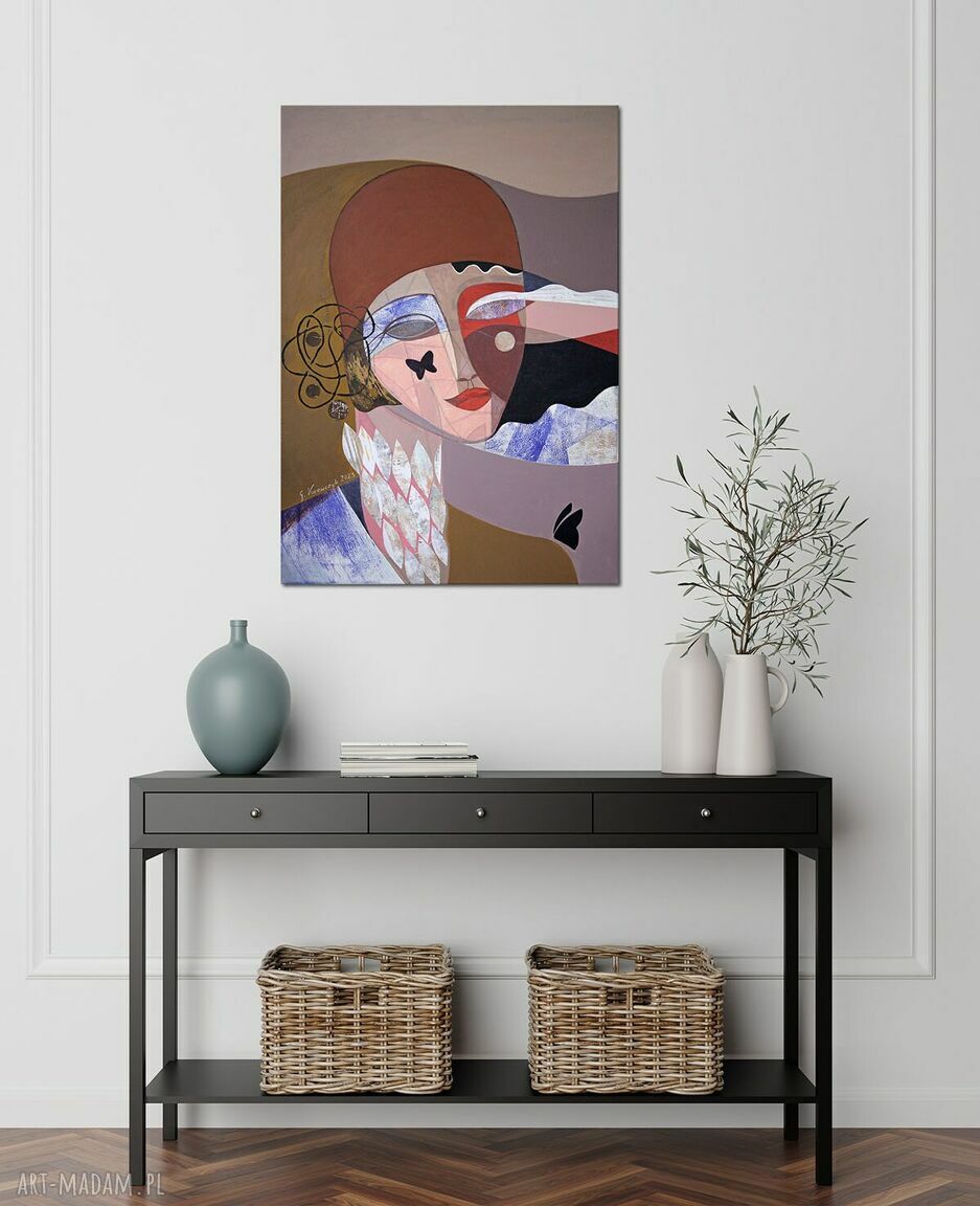 Obraz 50x70 cm Dama z Motylami - pigmentowy wydruk na matowym płótnie