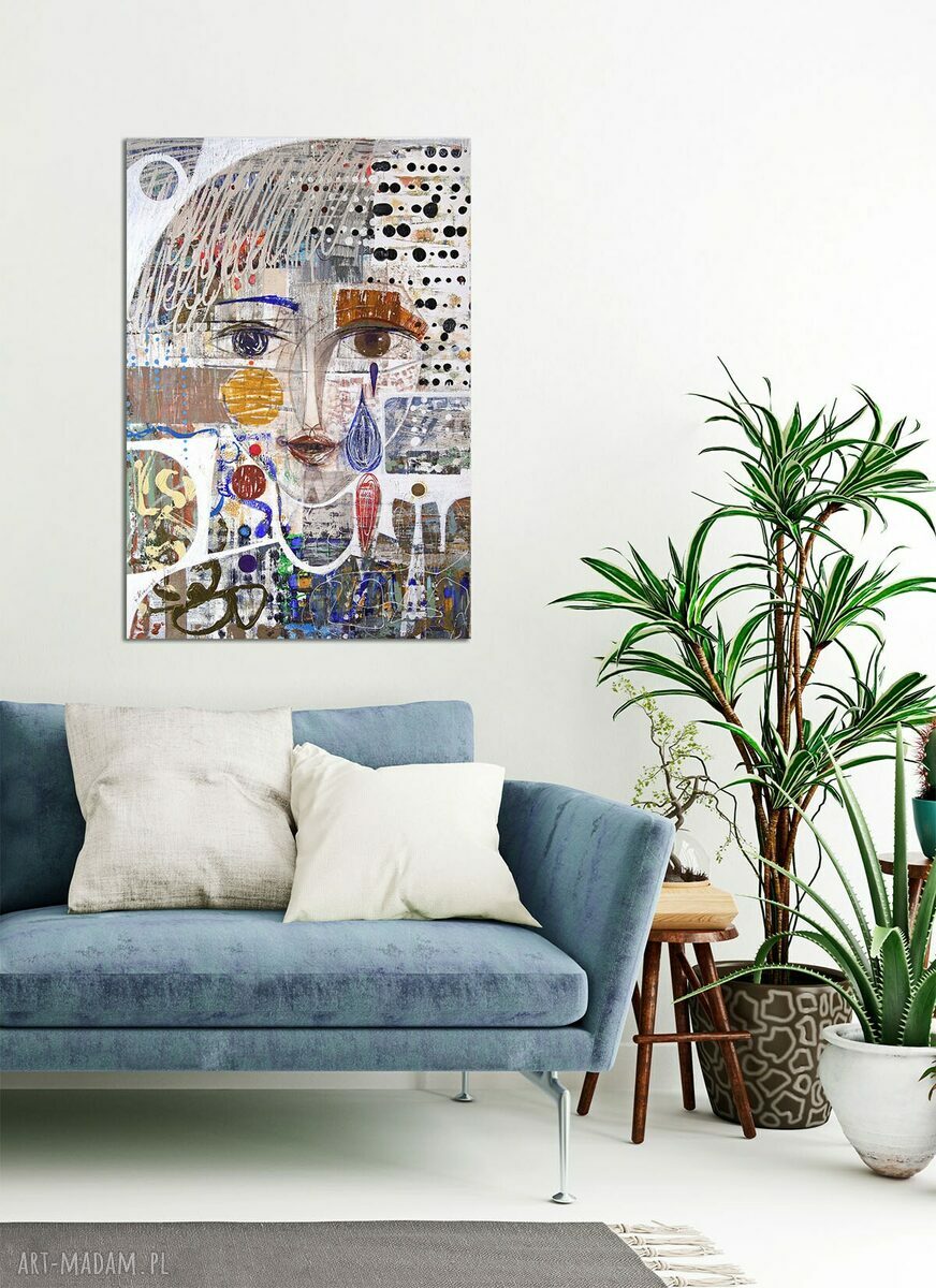 Majowy deszcz - obraz z portretem kobiety 100x70 cm