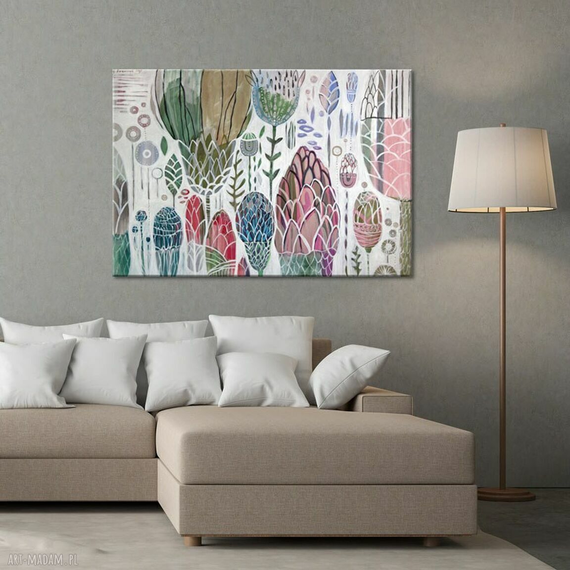 Obraz na płótnie 100x70 cm - Kwiaty, nowoczesna łąka (zadrukowane boki)