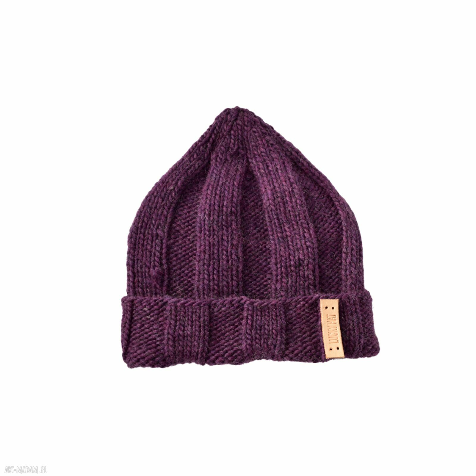 Wygodna fioletowa czapka wełniana beanie Krasnal Lucky Hat - handmade na zimę