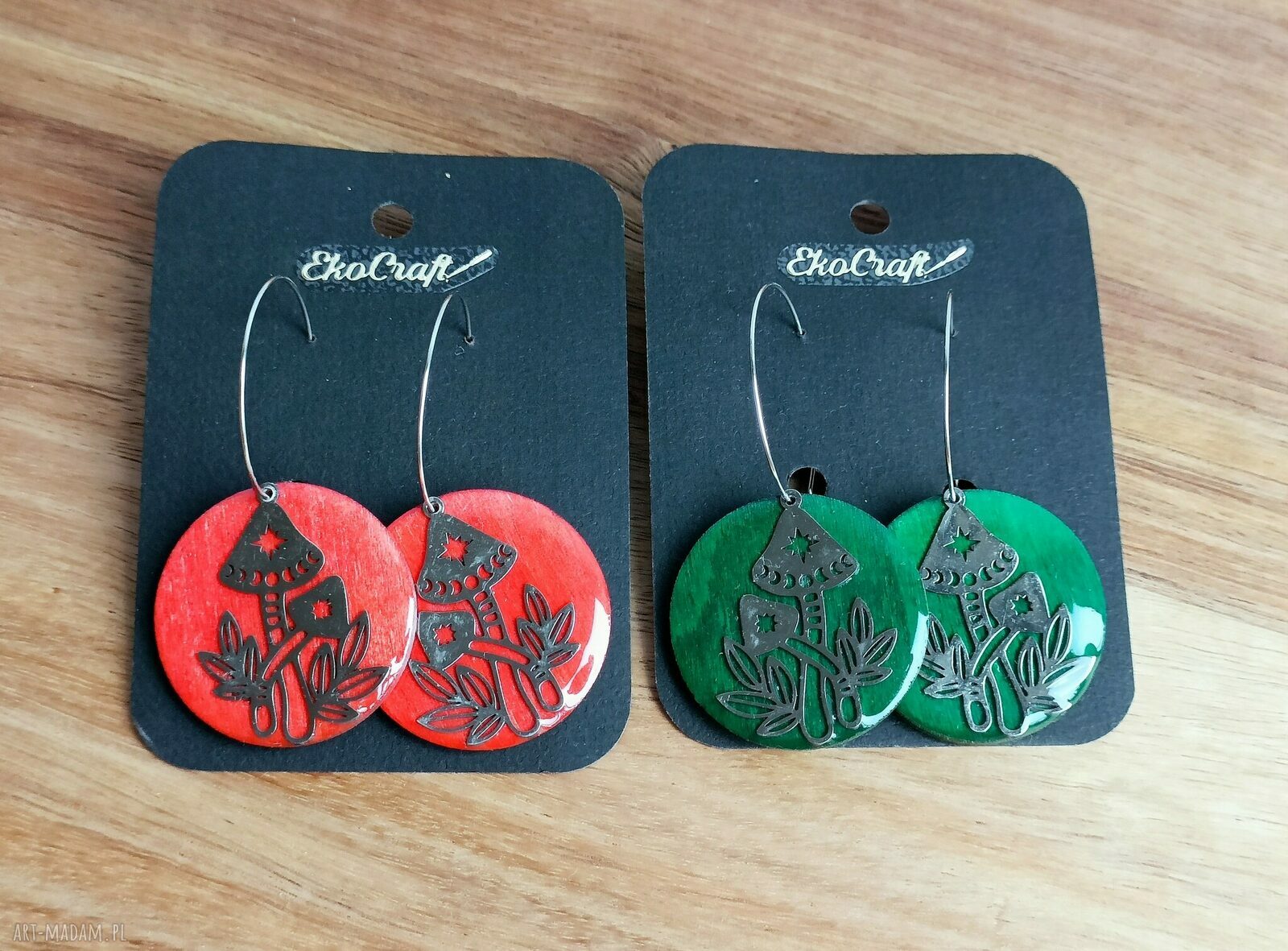 Wyjątkowe drewniane kolczyki MAGICZNE GRZYBKI na Halloween