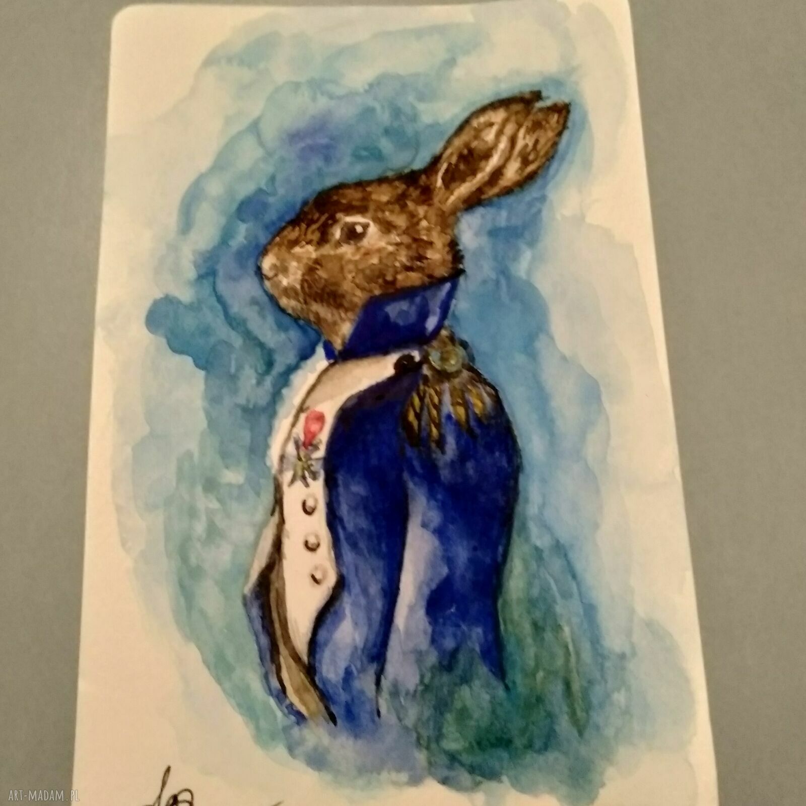 Wyjątkowy zając - bajkowa akwarela 10x15 cm