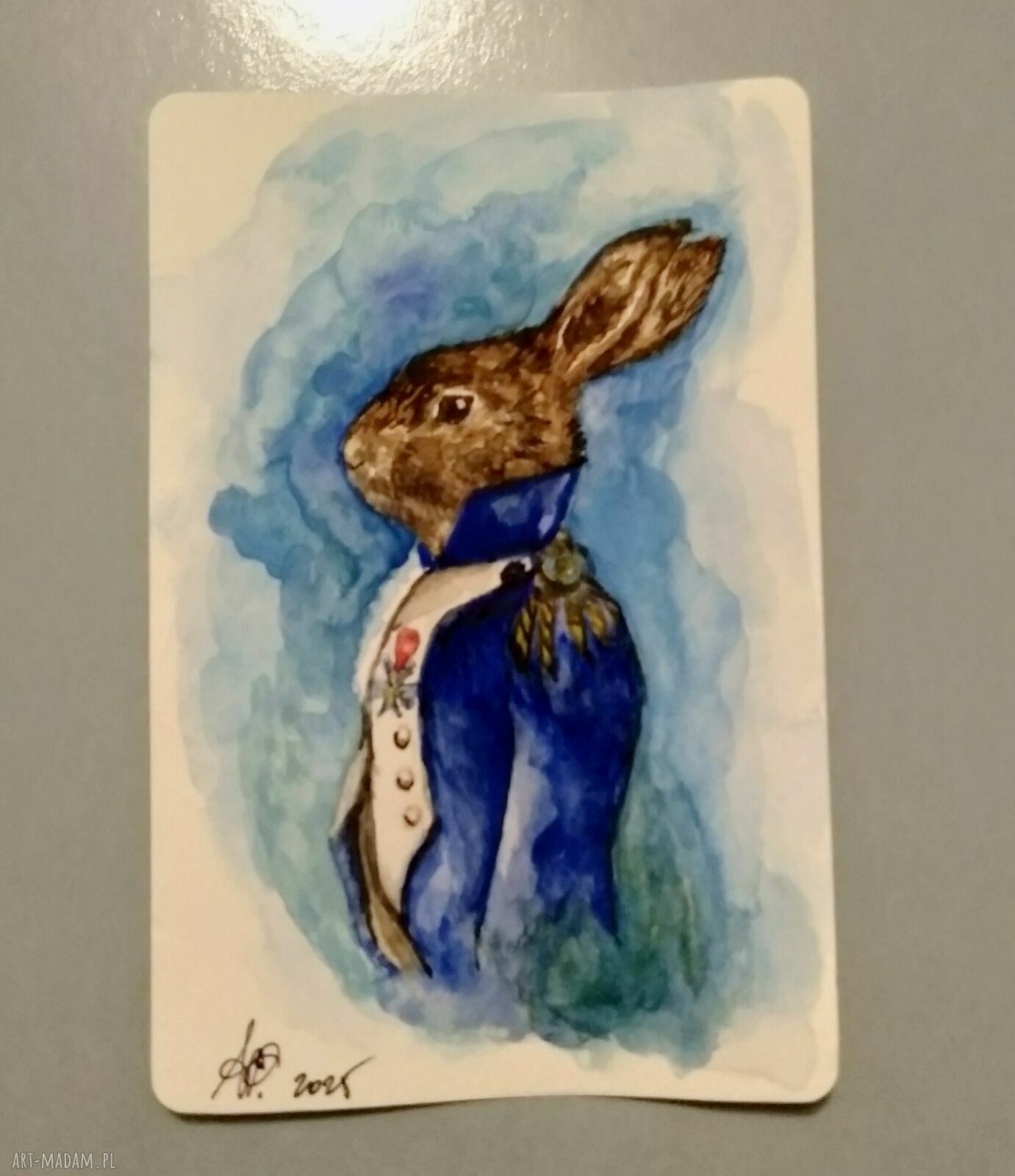 Wyjątkowy zając - bajkowa akwarela 10x15 cm