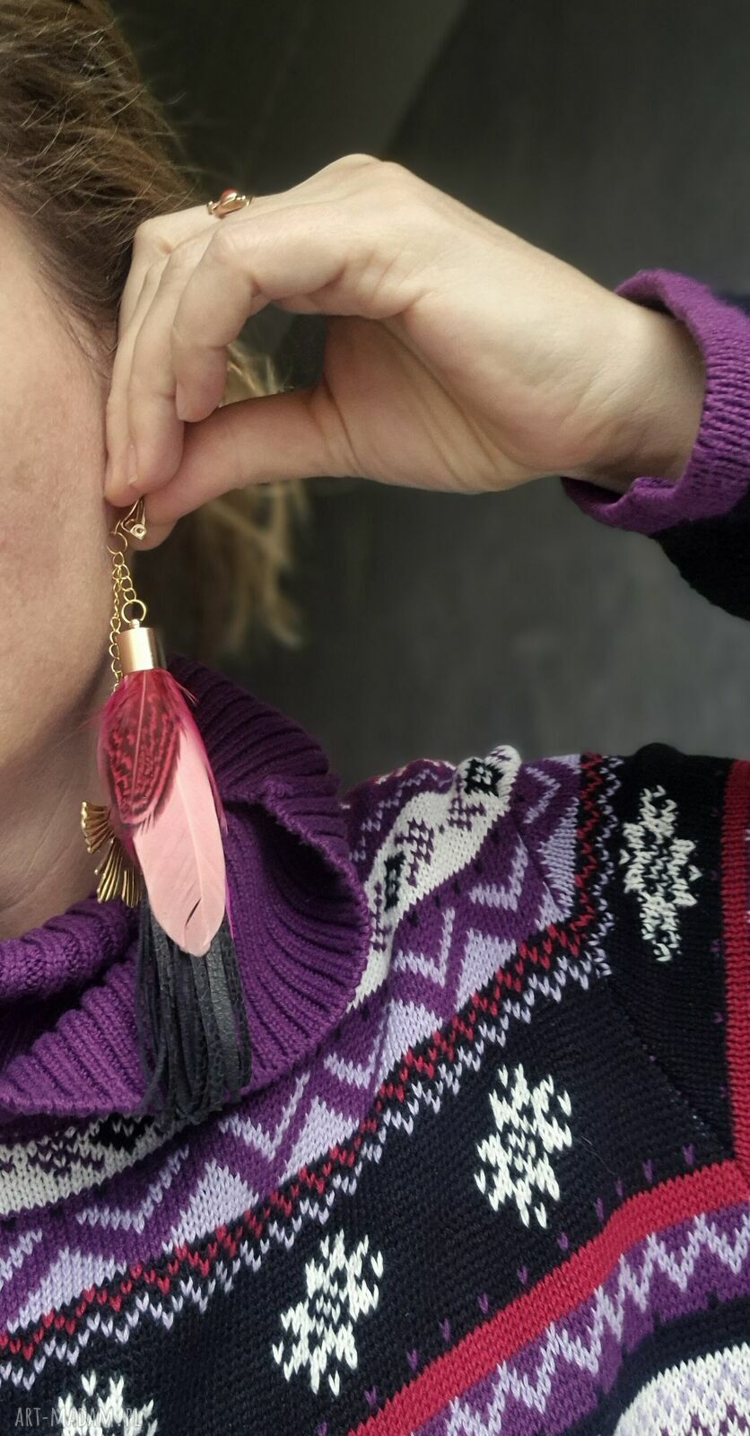 Kolorowe klipsy z piórami i chwostami - lekkie, ręcznie robione, unikat