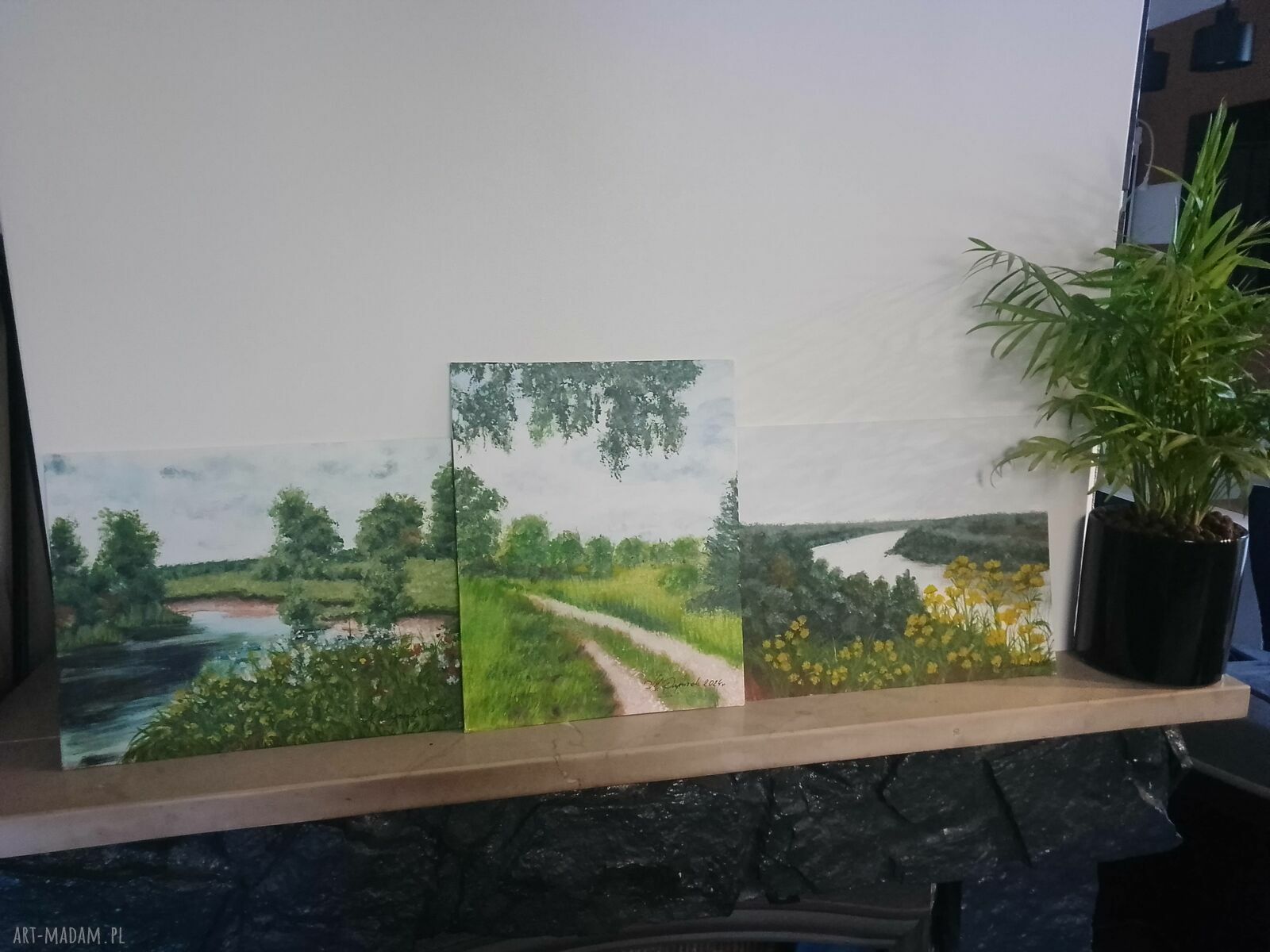 Zestaw „Zielona Natura” - 3-częściowe obrazy ręcznie malowane akrylem