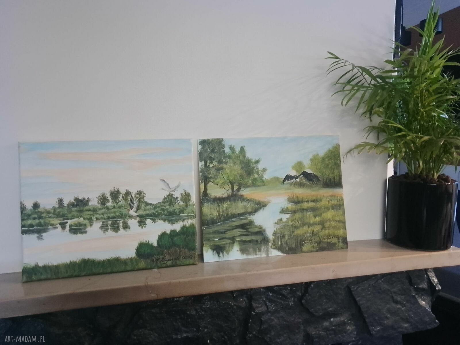 Zestaw ręcznie malowanych obrazów Natura i Ptaki - 2x 24x30 cm, akryl (wyprzedaż kolekcji)