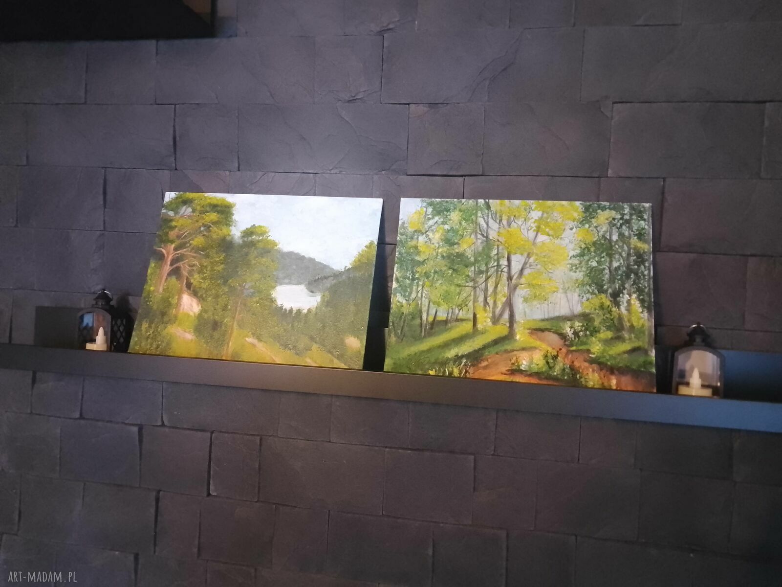 Zielono mi - zestaw 2 ręcznie malowanych obrazów akrylowych 30x24 cm