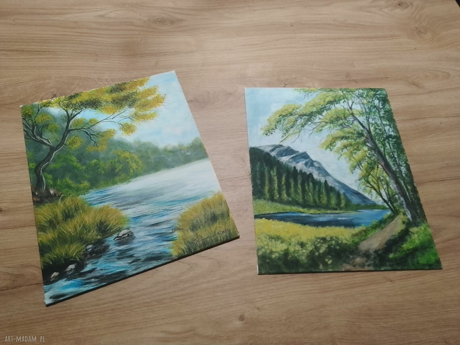 Barwny pejzaż - zestaw 2 ręcznie malowanych obrazów akrylowych 30x24 cm
